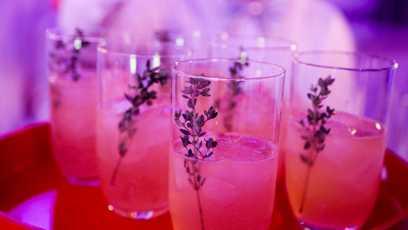 Close up of pink cocktails.