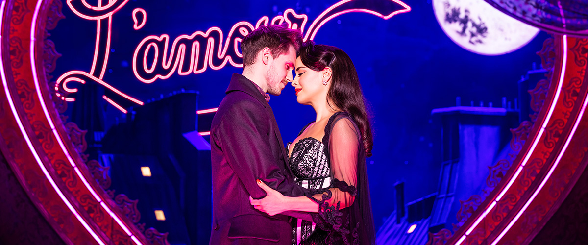 John Cardoza as Christian and Courtney Reed as Satine in the North American Tour of Moulin Rouge! The Musical, Photo by Matthew Murphy for MurphyMade
